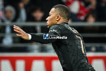 2023-11-11 - Kylian MBAPPE of PSG celebrates his goal during the French championship Ligue 1 football match between Stade de Reims and Paris Saint-Germain on November 11, 2023 at Auguste Delaune stadium in Reims, France - FOOTBALL - FRENCH CHAMP - REIMS V PARIS SG - FRENCH LIGUE 1 - SOCCER
