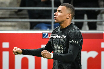 2023-11-11 - Kylian MBAPPE of PSG celebrates his goal during the French championship Ligue 1 football match between Stade de Reims and Paris Saint-Germain on November 11, 2023 at Auguste Delaune stadium in Reims, France - FOOTBALL - FRENCH CHAMP - REIMS V PARIS SG - FRENCH LIGUE 1 - SOCCER