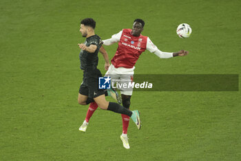 2023-11-11 - Goncalo Ramos of PSG, Joseph Okumu of Reims during the French championship Ligue 1 football match between Stade de Reims and Paris Saint-Germain on November 11, 2023 at Auguste Delaune stadium in Reims, France - FOOTBALL - FRENCH CHAMP - REIMS V PARIS SG - FRENCH LIGUE 1 - SOCCER