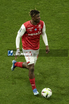 2023-11-11 - Emmanuel Agbadou of Reims during the French championship Ligue 1 football match between Stade de Reims and Paris Saint-Germain on November 11, 2023 at Auguste Delaune stadium in Reims, France - FOOTBALL - FRENCH CHAMP - REIMS V PARIS SG - FRENCH LIGUE 1 - SOCCER