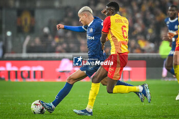 2023-11-12 - Amine HARIT of Marseille and Salis Abdul SAMED of Lens during the French championship Ligue 1 football match between RC Lens and Olympique de Marseille on November 12, 2023 at Bollaert-Delelis stadium in Lens, France - FOOTBALL - FRENCH CHAMP - LENS V MARSEILLE - FRENCH LIGUE 1 - SOCCER