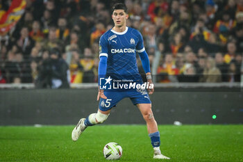 2023-11-12 - Leonardo BALERDI of Marseille during the French championship Ligue 1 football match between RC Lens and Olympique de Marseille on November 12, 2023 at Bollaert-Delelis stadium in Lens, France - FOOTBALL - FRENCH CHAMP - LENS V MARSEILLE - FRENCH LIGUE 1 - SOCCER