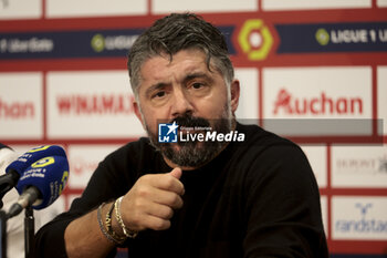 2023-11-13 - Coach of Olympique de Marseille Gennaro Gattuso during the press conference following the French championship Ligue 1 football match between RC Lens and Olympique de Marseille on November 12, 2023 at Bollaert-Delelis stadium in Lens, France - FOOTBALL - FRENCH CHAMP - LENS V MARSEILLE - FRENCH LIGUE 1 - SOCCER