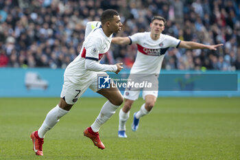 2023-12-03 - Kylian Mbappe of PSG celebrates his goal during the French championship Ligue 1 football match between Le Havre AC and Paris Saint-Germain on December 3, 2023 at Oceane stadium in Le Havre, France - FOOTBALL - FRENCH CHAMP - LE HAVRE V PARIS SG - FRENCH LIGUE 1 - SOCCER