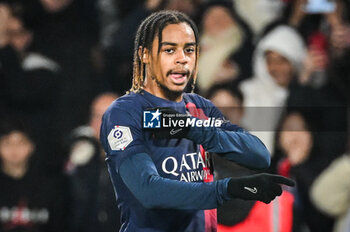 2023-12-09 - Bradley BARCOLA of PSG celebrates his goal during the French championship Ligue 1 football match between Paris Saint-Germain and FC Nantes on December 9, 2023 at Parc des Princes stadium in Paris, France - FOOTBALL - FRENCH CHAMP - PARIS SG V NANTES - FRENCH LIGUE 1 - SOCCER