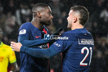 2023-12-09 - Randal KOLO MUANI of PSG celebrate his goal with Lucas HERNANDEZ of PSG during the French championship Ligue 1 football match between Paris Saint-Germain and FC Nantes on December 9, 2023 at Parc des Princes stadium in Paris, France - FOOTBALL - FRENCH CHAMP - PARIS SG V NANTES - FRENCH LIGUE 1 - SOCCER