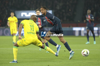 2023-12-09 - Bradley Barcola of PSG during the French championship Ligue 1 football match between Paris Saint-Germain and FC Nantes on December 9, 2023 at Parc des Princes stadium in Paris, France - FOOTBALL - FRENCH CHAMP - PARIS SG V NANTES - FRENCH LIGUE 1 - SOCCER