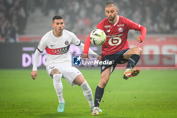 2023-12-17 - Lucas HERNANDEZ of PSG and Edon ZHEGROVA of Lille during the French championship Ligue 1 football match between Losc Lille and Paris Saint-Germain on December 17, 2023 at Pierre Mauroy stadium in Villeneuve-d'Ascq near Lille, France - FOOTBALL - FRENCH CHAMP - LILLE V PARIS SG - FRENCH LIGUE 1 - SOCCER