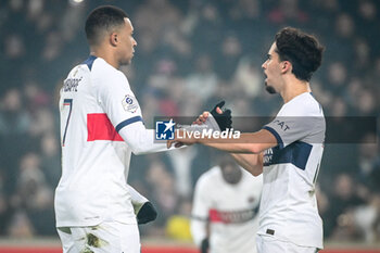 2023-12-17 - Kylian MBAPPE of PSG celebrate his goal with Vitor MACHADO FERREIRA (Vitinha) of PSG during the French championship Ligue 1 football match between Losc Lille and Paris Saint-Germain on December 17, 2023 at Pierre Mauroy stadium in Villeneuve-d'Ascq near Lille, France - FOOTBALL - FRENCH CHAMP - LILLE V PARIS SG - FRENCH LIGUE 1 - SOCCER