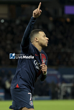 2023-12-20 - Kylian Mbappe of PSG celebrates his first goal during the French championship Ligue 1 football match between Paris Saint-Germain and FC Metz on December 20, 2023 at Parc des Princes stadium in Paris, France - FOOTBALL - FRENCH CHAMP - PARIS SG V METZ - FRENCH LIGUE 1 - SOCCER