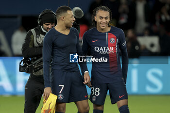 2023-12-20 - Kylian Mbappe and Ethan Mbappe of PSG during the French championship Ligue 1 football match between Paris Saint-Germain and FC Metz on December 20, 2023 at Parc des Princes stadium in Paris, France - FOOTBALL - FRENCH CHAMP - PARIS SG V METZ - FRENCH LIGUE 1 - SOCCER