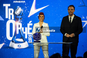 2023-05-15 - Jessica Houara, former French soccer player, and Ludovic Derouin during the 2023 Arkema D1 trophies ceremony on May 15, 2023 at Pavillon d'Armenonville in Paris, France - FOOTBALL - ARKEMA D1 AWARDS CEREMONY - FRENCH WOMEN DIVISION 1 - SOCCER