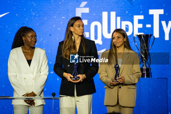 2023-05-15 - Kadidiatou Diani of Paris Saint Germain, Christiane Endler of Olympique Lyonnais and Delphine Cascarino of Olympique Lyonnais during the 2023 Arkema D1 trophies ceremony on May 15, 2023 at Pavillon d'Armenonville in Paris, France - FOOTBALL - ARKEMA D1 AWARDS CEREMONY - FRENCH WOMEN DIVISION 1 - SOCCER