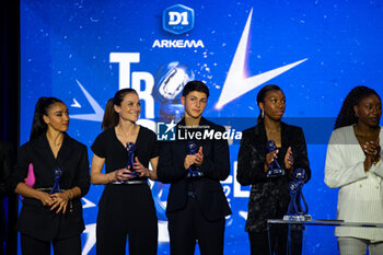 2023-05-15 - Sakina Karchaoui of Paris Saint Germain, Lea Le Garrec of FC Fleury 91, Elisa De Almeida of Paris Saint Germain, Grace Geyoro of Paris Saint Germain and Kadidiatou Diani of Paris Saint Germain during the 2023 Arkema D1 trophies ceremony on May 15, 2023 at Pavillon d'Armenonville in Paris, France - FOOTBALL - ARKEMA D1 AWARDS CEREMONY - FRENCH WOMEN DIVISION 1 - SOCCER