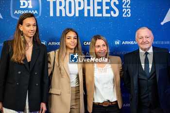 2023-05-15 - Christiane Endler of Olympique Lyonnais, Delphine Cascarino of Olympique Lyonnais, Sonia Bompastor head coach of Olympique Lyonnais and Jean Michel Aulas during the 2023 Arkema D1 trophies ceremony on May 15, 2023 at Pavillon d'Armenonville in Paris, France - FOOTBALL - ARKEMA D1 AWARDS CEREMONY - FRENCH WOMEN DIVISION 1 - SOCCER