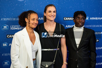 2023-05-15 - Airine Fontaine of FC Fleury 91, Lea Le Garrec of FC Fleury 91 and Rosemonde Kouassi of FC Fleury 91 during the 2023 Arkema D1 trophies ceremony on May 15, 2023 at Pavillon d'Armenonville in Paris, France - FOOTBALL - ARKEMA D1 AWARDS CEREMONY - FRENCH WOMEN DIVISION 1 - SOCCER