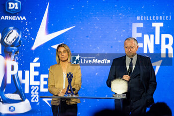 2023-05-15 - Sonia Bompastor head coach of Olympique Lyonnais and Jean Michel Aulas during the 2023 Arkema D1 trophies ceremony on May 15, 2023 at Pavillon d'Armenonville in Paris, France - FOOTBALL - ARKEMA D1 AWARDS CEREMONY - FRENCH WOMEN DIVISION 1 - SOCCER