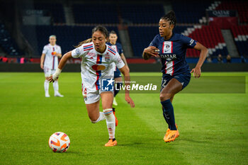 2023-05-21 - Selma Bacha of Olympique Lyonnais and Ashley Lawrence of Paris Saint Germain fight for the ball during the Women's French championship D1 Arkema football match between Paris Saint-Germain and Olympique Lyonnais (Lyon) on May 21, 2023 at Parc des Princes stadium in Paris, France - FOOTBALL - WOMEN'S FRENCH CHAMP - PARIS SG V LYON - FRENCH WOMEN DIVISION 1 - SOCCER