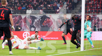 2023-01-20 - Marcel Halstenberg (Leipzig) scores a goal 1-1 during the German championship Bundesliga football match between RB Leipzig and Bayern Munich on January 20, 2023 at Red Bull Arena in Leipzig, Germany - FOOTBALL - GERMAN CHAMP - LEIPZIG V BAYERN MUNICH - GERMAN BUNDESLIGA - SOCCER