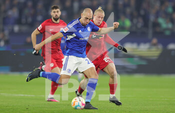 24/01/2023 - Michael Frey of Schalke and Xaver Schlager of Leipzig during the German championship Bundesliga football match between FC Schalke 04 and RB Red Bull Leipzig on January 24, 2023 at Veltins-Arena in Gelsenkirchen, Germany - FOOTBALL - GERMAN CHAMP - SCHALKE 04 V LEIPZIG - GERMAN BUNDESLIGA - CALCIO