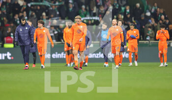 2023-01-28 - Wolfsburg players look dejected at full time during the German championship Bundesliga football match between SV Werder Bremen and VfL Wolfsburg on January 28, 2023 at Weserstadion in Bremen, Germany - FOOTBALL - GERMAN CHAMP - WERDER BREMEN V WOLFSBURG - GERMAN BUNDESLIGA - SOCCER