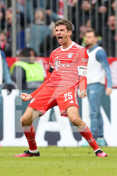 2023-02-11 - Thomas Muller of Bayern Munich celebrates his goal 1-0 during the German championship Bundesliga football match between Bayern Munich and VfL Bochum on February 11, 2023 at Allianz Arena in Munich, Germany - FOOTBALL - GERMAN CHAMP - BAYERN MUNICH V BOCHUM - GERMAN BUNDESLIGA - SOCCER