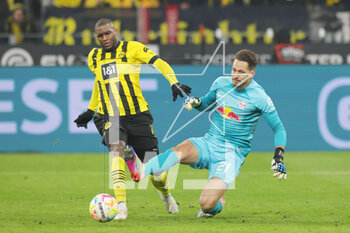 2023-03-03 - Anthony Modeste of Dortmund and Janis Blaswich of Leipzig during the German championship Bundesliga football match between Borussia Dortmund and RB Leipzig on March 3, 2023 at Signal Iduna Park in Dortmund, Germany - FOOTBALL - GERMAN CHAMP - DORTMUND V LEIPZIG - GERMAN BUNDESLIGA - SOCCER