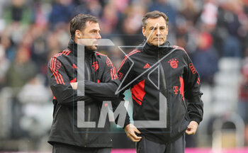 2023-04-15 - Assistant coaches Zsolt Low, Arno Michels of Bayern Munich during the German championship Bundesliga football match between Bayern Munich and TSG 1899 Hoffenheim on April 15, 2023 at Allianz Arena in Munich, Germany - FOOTBALL - GERMAN CHAMP - BAYERN MUNICH V HOFFENHEIM - GERMAN BUNDESLIGA - SOCCER
