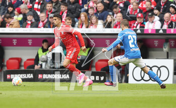 2023-04-15 - Joao Cancelo of Bayern Munich and Andrej Kramaric of Hoffenheim during the German championship Bundesliga football match between Bayern Munich and TSG 1899 Hoffenheim on April 15, 2023 at Allianz Arena in Munich, Germany - FOOTBALL - GERMAN CHAMP - BAYERN MUNICH V HOFFENHEIM - GERMAN BUNDESLIGA - SOCCER