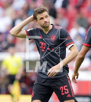 2023-04-22 - Thomas Muller of Bayern Munich reacts during the German championship Bundesliga football match between FSV Mainz 05 and Bayern Munich on April 22, 2023 at Mewa Arena in Mainz, Germany - FOOTBALL - GERMAN CHAMP - MAINZ V BAYERN MUNICH - GERMAN BUNDESLIGA - SOCCER