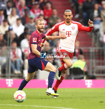 2023-05-20 - Konrad Laimer of RB Leipzig and Leroy Sane of Bayern Munich during the German championship Bundesliga football match between Bayern Munich and RB Leipzig on May 20, 2023 at Allianz Arena in Munich, Germany - FOOTBALL - GERMAN CHAMP - BAYERN MUNICH V RB LEIPZIG - GERMAN BUNDESLIGA - SOCCER