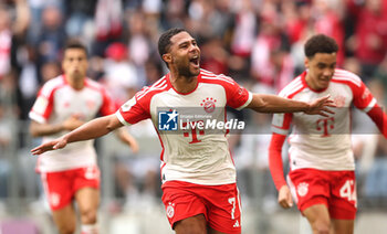 2023-05-20 - Serge Gnabry of Bayern Munich celebrates his goal 1-0 during the German championship Bundesliga football match between Bayern Munich and RB Leipzig on May 20, 2023 at Allianz Arena in Munich, Germany - FOOTBALL - GERMAN CHAMP - BAYERN MUNICH V RB LEIPZIG - GERMAN BUNDESLIGA - SOCCER