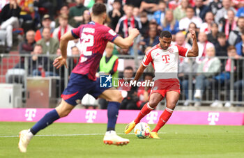 2023-05-20 - Serge Gnabry of Bayern Munich scores a goal 1-0 during the German championship Bundesliga football match between Bayern Munich and RB Leipzig on May 20, 2023 at Allianz Arena in Munich, Germany - FOOTBALL - GERMAN CHAMP - BAYERN MUNICH V RB LEIPZIG - GERMAN BUNDESLIGA - SOCCER