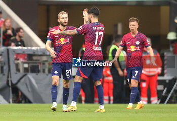 2023-05-20 - Konrad Laimer of RB Leipzig celebrates his goal 1-1 during the German championship Bundesliga football match between Bayern Munich and RB Leipzig on May 20, 2023 at Allianz Arena in Munich, Germany - FOOTBALL - GERMAN CHAMP - BAYERN MUNICH V RB LEIPZIG - GERMAN BUNDESLIGA - SOCCER