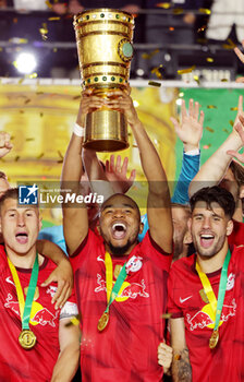 2023-06-03 - Christopher Nkunku of RB Leipzig celebrates after winning the German Cup, Final football match between RB Leipzig and Eintracht Frankfurt on June 3, 2023 at Olympiastadion in Berlin, Germany - FOOTBALL - GERMAN CUP - FINAL - LEIPZIG V FRANKFURT - GERMAN BUNDESLIGA - SOCCER