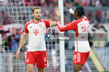2023-10-28 - Harry Kane of Bayern Munich celebrates with Mathys Tel during the German championship Bundesliga football match between FC Bayern Munich and SV Darmstadt 98 on October 28, 2023 at Allianz Arena in Munich, Germany - FOOTBALL - GERMAN CHAMP - BAYERN MUNICH V DARMSTADT - GERMAN BUNDESLIGA - SOCCER
