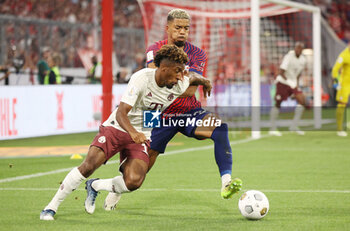 2023-08-12 - Kingsley Coman of Bayern Munich and Benjamin Henrichs of RB Leipzig during the DFL Supercup 2023, German SuperCup football match between Bayern Munich and RB Leipzig on August 12, 2023 at Allianz Arena in Munich, Germany - FOOTBALL - GERMAN SUPERCUP - BAYERN MUNICH V RB LEIPZIG - GERMAN SUPERCUP - SOCCER
