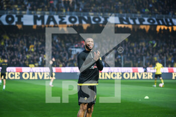 2023-03-12 - 2 HAROLD MOUKOUDI of AEK FC before the Greek Super League, Matchday 26, match between AEK FC and Olympiacos FC at OPAP Arena on March 12, 2023, in Athens, Greece. - AEK FC VS OLYMPIACOS FC - GREEK SUPER LEAGUE - SOCCER