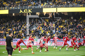 2023-05-03 - Olympiacos FC players during warmup before the Greek Super League, playoff match between AEK FC and Olympiacos FC at OPAP Arena on May 3, 2023, in Athens, Greece. - AEK VS OLYMPIACOS - GREEK SUPER LEAGUE - SOCCER