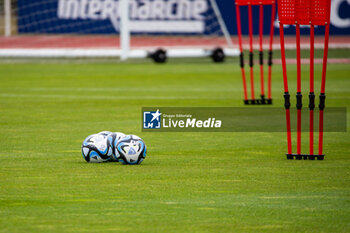 2023-07-04 - The official ball during the training of the French team, preparation for the FIFA Women's World Cup 2023 on July 4, 2023 at Centre National du Football in Clairefontaine-en-Yvelines, France - FOOTBALL - WOMEN'S WORLD CUP 2023 - TRAINING OF THE FRENCH WOMEN'S TEAM - FIFA WORLD CUP - SOCCER