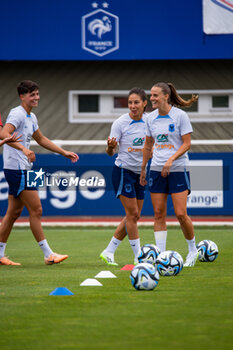 2023-07-04 - Elisa De Almeida of France, Clara Mateo of France and Sandie Toletti of France during the training of the French team, preparation for the FIFA Women's World Cup 2023 on July 4, 2023 at Centre National du Football in Clairefontaine-en-Yvelines, France - FOOTBALL - WOMEN'S WORLD CUP 2023 - TRAINING OF THE FRENCH WOMEN'S TEAM - FIFA WORLD CUP - SOCCER
