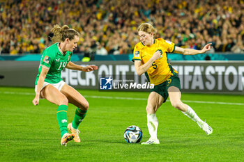 2023-07-20 - Cortnee Vine (5) of Australia and Heather Payne (14) of Republic of Ireland during the 2023 FIFA Women’s World Cup, Group B football match between Australia and Republic of Ireland on 20 July 2023 at Stadium Australia in Sydney, Australia - FOOTBALL - WOMEN'S WORLD CUP 2023 - AUSTRALIA V REPUBLIC OF IRELAND - FIFA WORLD CUP - SOCCER