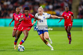 2023-07-24 - Alessia Russo (23) of England tussles with Jennyfer Limage (3) of Haiti during the 2023 FIFA Women’s World Cup, Group D football match between England and Haiti on 22 July 2023 at Suncorp Stadium in Brisbane, Australia - FOOTBALL - WOMEN'S WORLD CUP 2023 - ENGLAND V HAITI - FIFA WORLD CUP - SOCCER