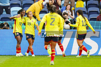 2023-07-25 - Linda Caicedo (18) of Colombia scores a goal and celebrates with Leicy Santos (10) 2-0 during the 2023 FIFA Women’s World Cup, Group H football match between Colombia and Korea Republic on 25 July 2023 at Sydney Football Stadium in Sydney, Australia - FOOTBALL - WOMEN'S WORLD CUP 2023 - COLOMBIA V KOREA REPUBLIC - FIFA WORLD CUP - SOCCER