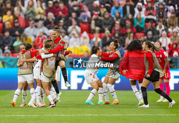 2023-07-30 - Morocco players celebrate at full time during the 2023 FIFA Women’s World Cup, Group H football match between Korea Republic and Morocco on 30 July 2023 at Hindmarsh Stadium in Adelaide, Australia - FOOTBALL - WOMEN'S WORLD CUP 2023 - KOREA REPUBLIC V MOROCCO - FIFA WORLD CUP - SOCCER