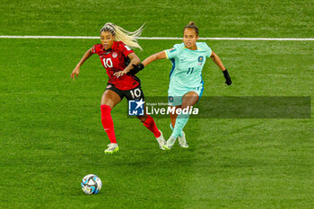 2023-07-31 - Ashley Lawrence (10) of Canada tussles with Mary Fowler (11) of Australia during the 2023 FIFA Women’s World Cup, Group B football match between Canada and Australia on 31 July 2023 at Melbourne Rectangular Stadium in Melbourne, Australia - FOOTBALL - WOMEN'S WORLD CUP 2023 - CANADA V AUSTRALIA - FIFA WORLD CUP - SOCCER