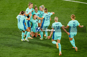 2023-07-31 - Hayley Raso (16) of Australia scores a goal and celebrates 0-1 during the 2023 FIFA Women’s World Cup, Group B football match between Canada and Australia on 31 July 2023 at Melbourne Rectangular Stadium in Melbourne, Australia - FOOTBALL - WOMEN'S WORLD CUP 2023 - CANADA V AUSTRALIA - FIFA WORLD CUP - SOCCER