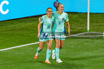 2023-07-31 - Hayley Raso (16) of Australia scores a goal and celebrates 0-2 during the 2023 FIFA Women’s World Cup, Group B football match between Canada and Australia on 31 July 2023 at Melbourne Rectangular Stadium in Melbourne, Australia - FOOTBALL - WOMEN'S WORLD CUP 2023 - CANADA V AUSTRALIA - FIFA WORLD CUP - SOCCER