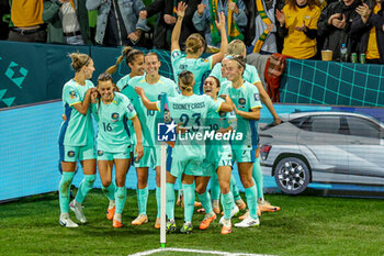 2023-07-31 - Hayley Raso (16) of Australia scores a goal and celebrates 0-2 during the 2023 FIFA Women’s World Cup, Group B football match between Canada and Australia on 31 July 2023 at Melbourne Rectangular Stadium in Melbourne, Australia - FOOTBALL - WOMEN'S WORLD CUP 2023 - CANADA V AUSTRALIA - FIFA WORLD CUP - SOCCER