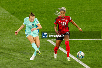 2023-08-01 - Caitlin Foord (9) of Australia shoots towards the goal during the 2023 FIFA Women’s World Cup, Group B football match between Canada and Australia on 31 July 2023 at Melbourne Rectangular Stadium in Melbourne, Australia - FOOTBALL - WOMEN'S WORLD CUP 2023 - CANADA V AUSTRALIA - FIFA WORLD CUP - SOCCER
